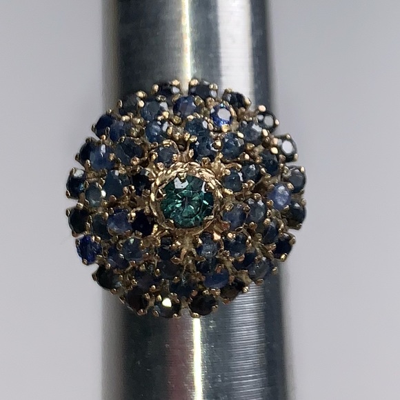 VTG ❤️14K Genuine Sapphire Bombe Princess Ring - Picture 1 of 8